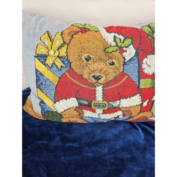VINTAGE CHRISTMAS PRESENTS TAPESTRY COUNTRY 17" LENGTH THROW PILLOW TEDDY‎ BEAR - Picture 3 of 7